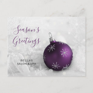Elegant Snow Purple Ornament Business holiday Postcard