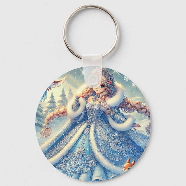 Elegant Snow Queen in Winter Wonderland Key Ring (Front)