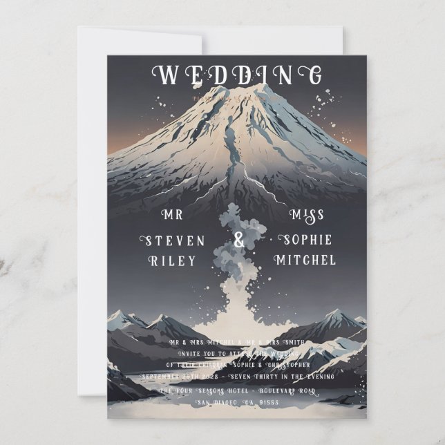 Elegant Snow Volcano Wedding Invitations (Front)