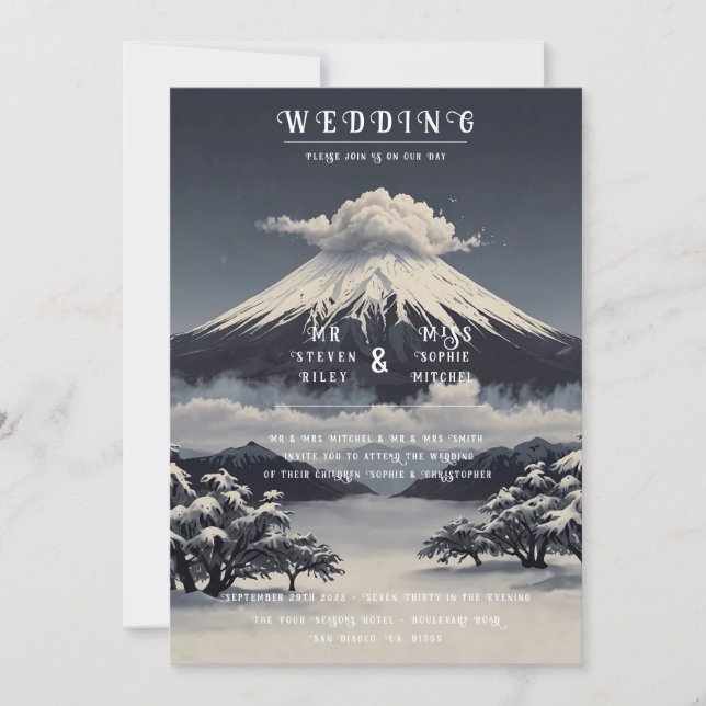 Elegant Snow Volcano Wedding Invitations (Front)