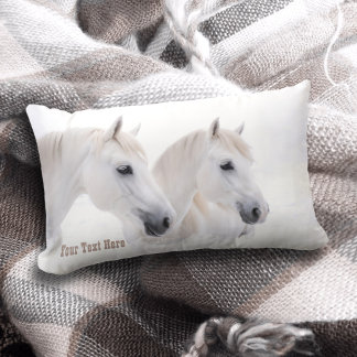 Elegant Snow White Dream Horses Lumbar Cushion