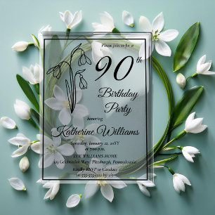 Elegant Snowdrops 90th Birthday Party  Acrylic Invitations