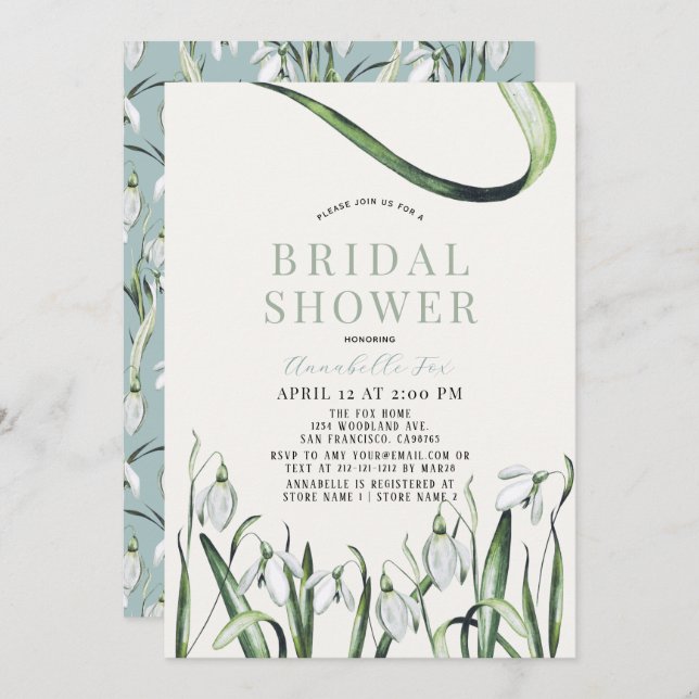 Elegant Snowdrops Watercolor Bridal Shower Invitation (Front/Back)
