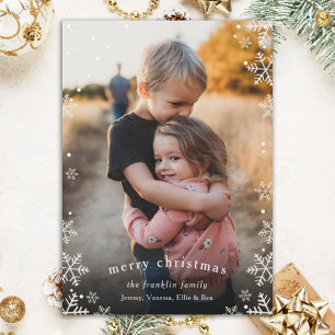 Elegant Snowfall Border Christmas Photo  Holiday Card