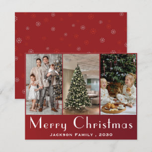 Elegant Snowflake 3 Photo Collage Christmas Holiday Card