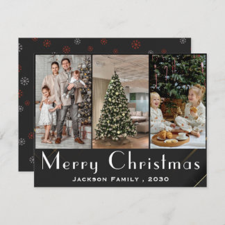 Elegant Snowflake 3 Photo Collage Christmas  Holiday Card