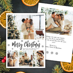 Elegant Snowflake 4 Photo Collage Christmas Holiday Card