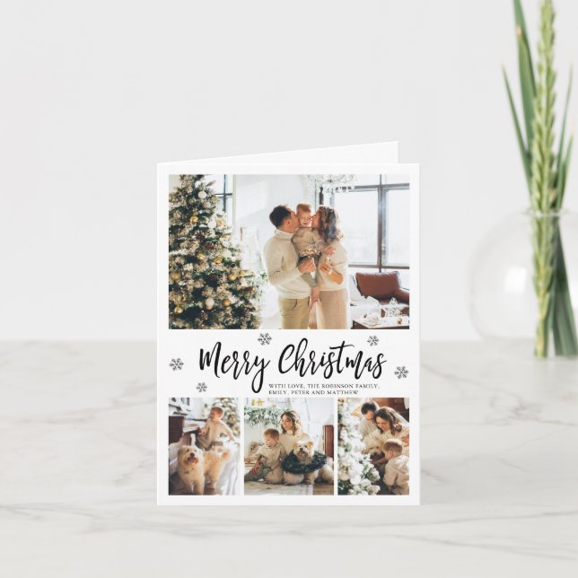 Elegant Snowflake 5 Photo Collage Christmas Holiday Card (Front)