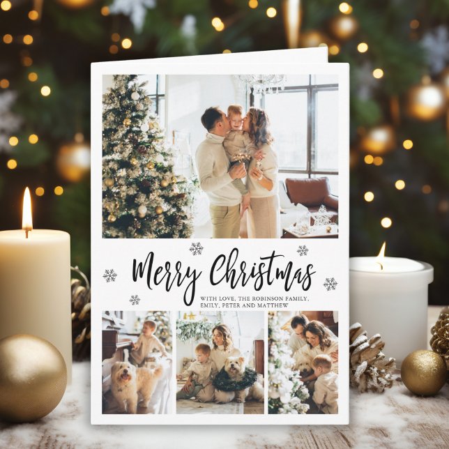 Elegant Snowflake 5 Photo Collage Christmas Holiday Card (Creator Uploaded)