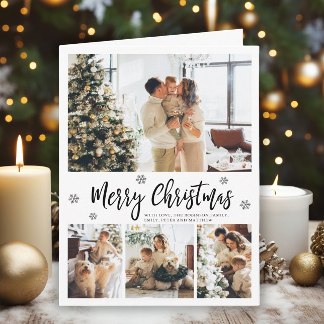 Elegant Snowflake 5 Photo Collage Christmas Holiday Card (Creator Uploaded)