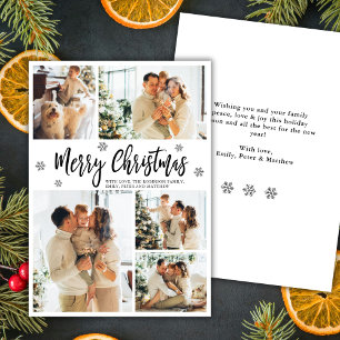 Elegant Snowflake 5 Photo Collage Christmas Holiday Card