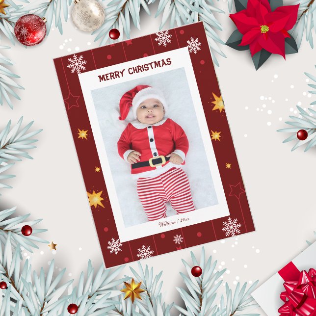 Elegant Snowflake Baby Merry Christmas Photo Holiday Card (Creator Uploaded)