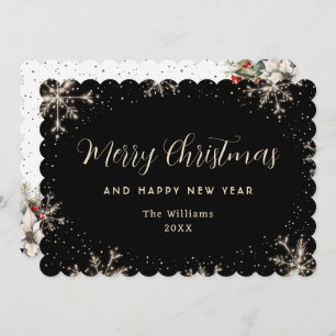 Elegant Snowflake Black Botanical Holiday Card