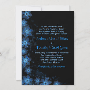 Elegant Snowflake Blue Black Wedding Invitation