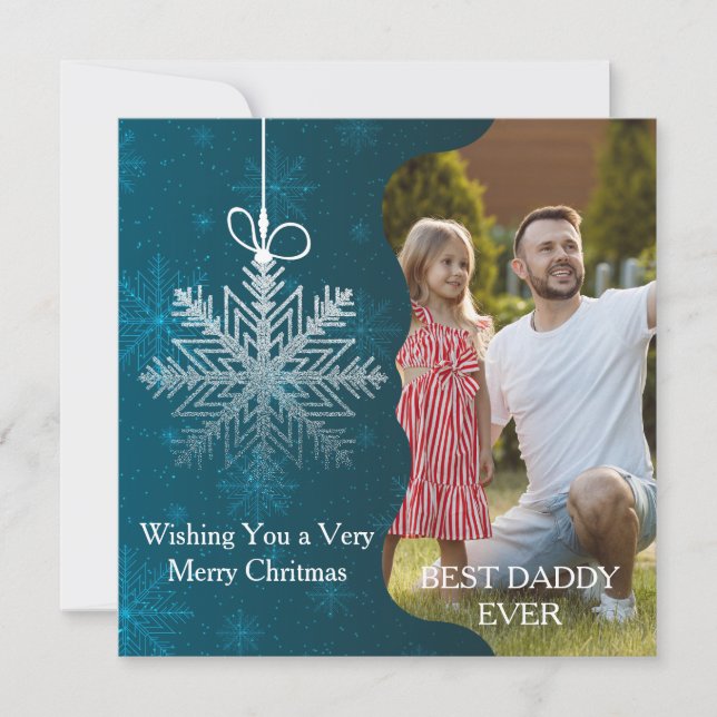 Elegant Snowflake Blue Silver Picture Christmas Holiday Card (Front)