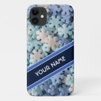 Elegant snowflake blue striped band with your name