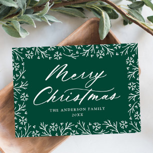 Elegant Snowflake Border Green Non-Photo Holiday Card