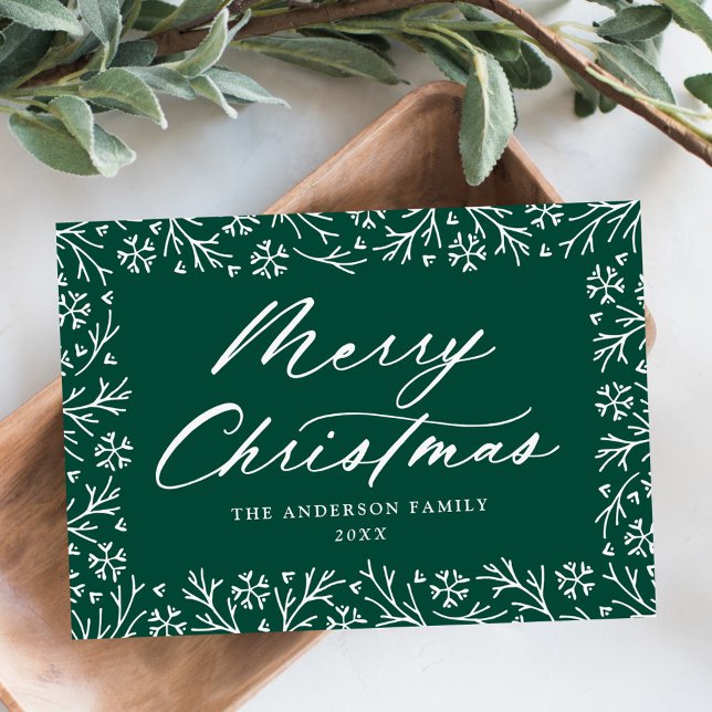 Elegant Snowflake Border Green Non-Photo Holiday Card (Creator Uploaded)