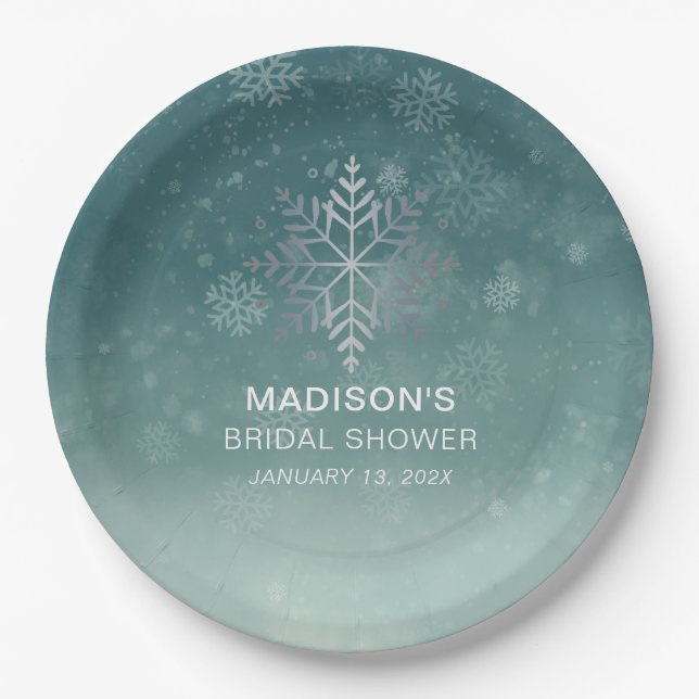 Elegant Snowflake Bridal Shower Paper Plate (Front)
