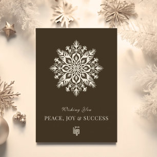 Elegant Snowflake Brown Corporate Logo Holiday Card
