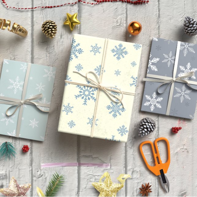 Elegant Snowflake Christmas Blue, White & Charcoal Wrapping Paper Sheet (Snowflakes Christmas set of 3 Wrapping Paper Sheet)