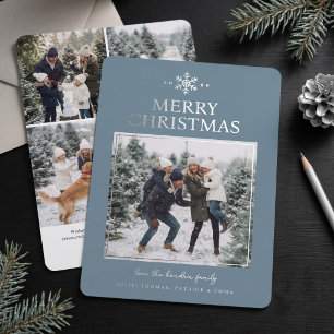 Elegant Snowflake Christmas Photo Card - Blue