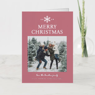 Elegant Snowflake Christmas Photo - Dusty Rose Foil Holiday Card