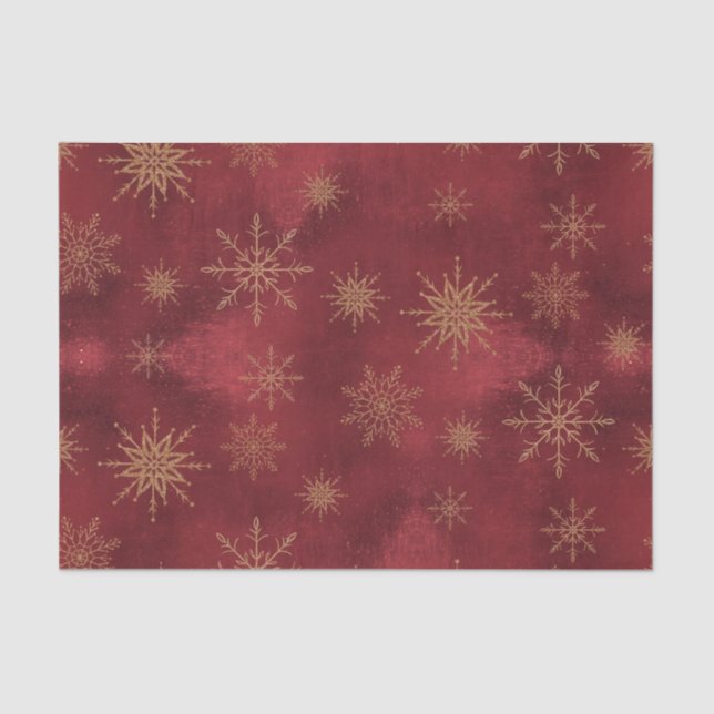 Elegant Snowflake Christmas Red Rose Gold Winter  Tissue Paper (Front)