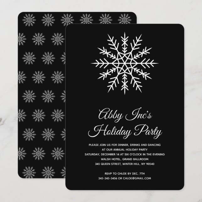 Elegant Snowflake Corporate Holiday Party Invitation (Front/Back)