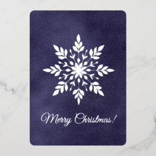 Elegant Snowflake Dark Blue Merry Christmas Foil Holiday Card