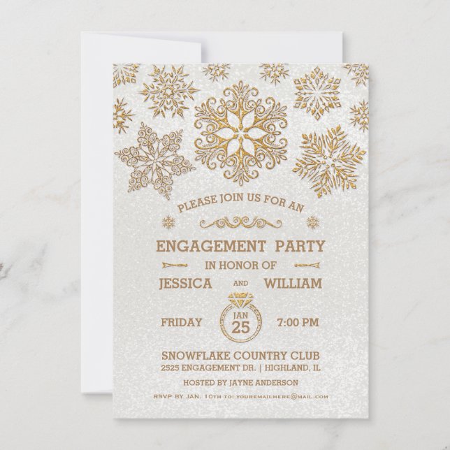 Elegant Snowflake Engagement Party Invitation (Front)