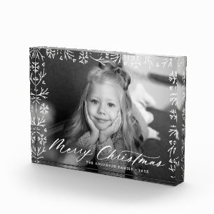Elegant Snowflake Frame Christmas Photo Block