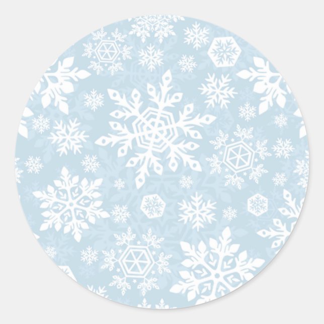 Elegant Snowflake (Frost Blue) Round Sticker (Front)
