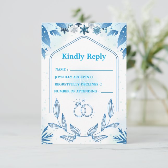 Elegant Snowflake Frozen Floral Reply Card (Standing Front)