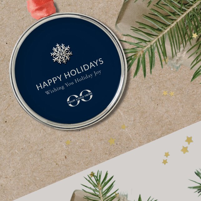 Elegant Snowflake Happy Holidays Metal Ornament (Creator Uploaded)