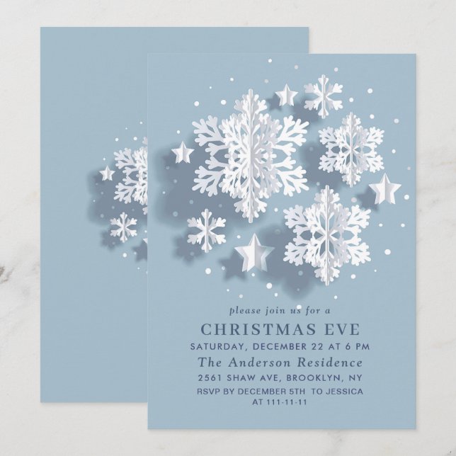 Elegant Snowflake Holiday CHRISTMAS EVE Invitation (Front/Back)