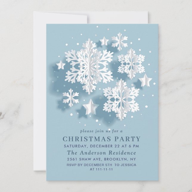 Elegant Snowflake Holiday CHRISTMAS PARTY Invitation (Front)