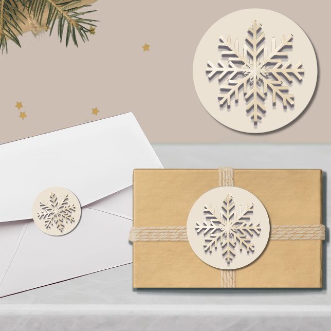 Elegant Snowflake Holiday Round Sticker (Creator Uploaded)
