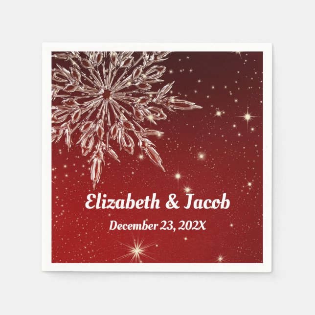 Elegant Snowflake in Red Wedding Napkin (Front)