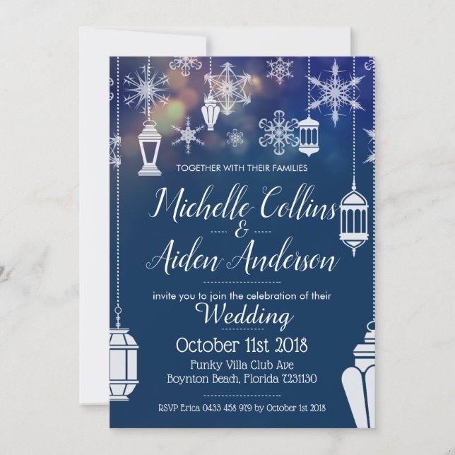 Elegant Snowflake Lantern Winter Wedding Customise Invitation (Front)