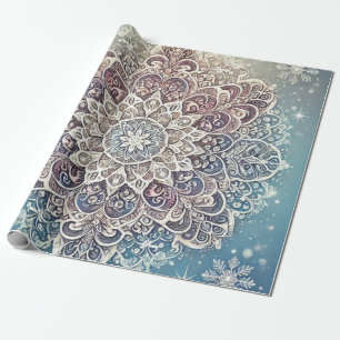 Elegant Snowflake Mandala in Frosty Hues Wrapping Paper