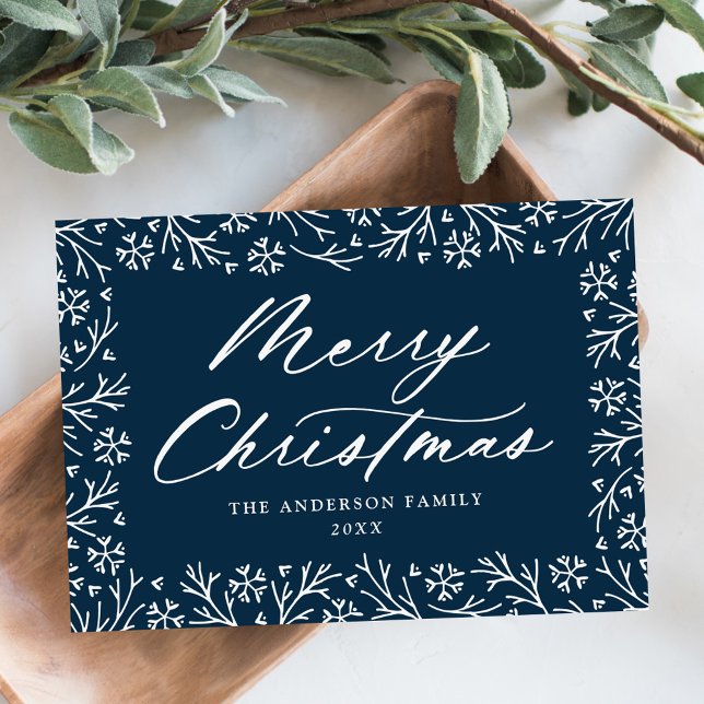 Elegant Snowflake Navy Merry Christmas Non-Photo Holiday Card (Creator Uploaded)