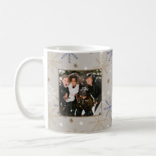 Elegant Snowflake Pattern Beige 2 Photo Coffee Mug