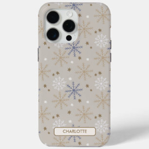 Elegant Snowflake Pattern Beige Pesonalized iPhone 15 Pro Max Case