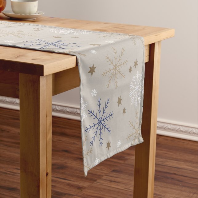 Elegant Snowflake Pattern Beige Short Table Runner (In Situ)