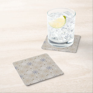 Elegant Snowflake Pattern Beige Square Paper Coaster