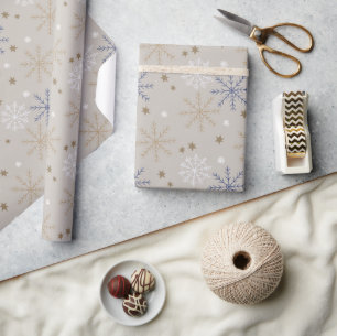 Elegant Snowflake Pattern Beige Wrapping Paper