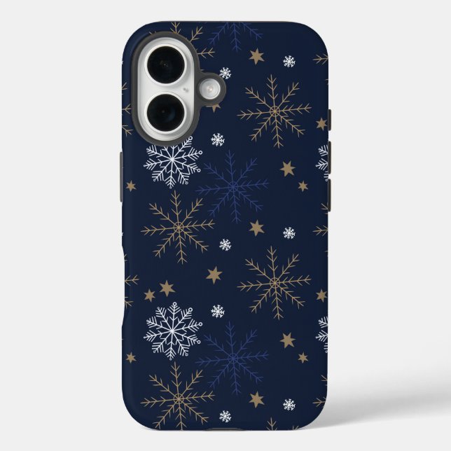 Elegant Snowflake Pattern Dark Blue Case-Mate iPhone Case (Back)