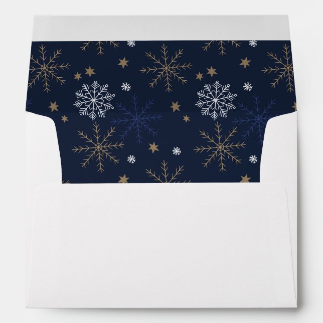 Elegant Snowflake Pattern Dark Blue Envelope (Back (Bottom))