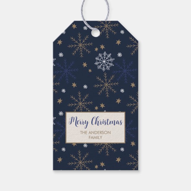 Elegant Snowflake Pattern  Dark Blue Label (Front)